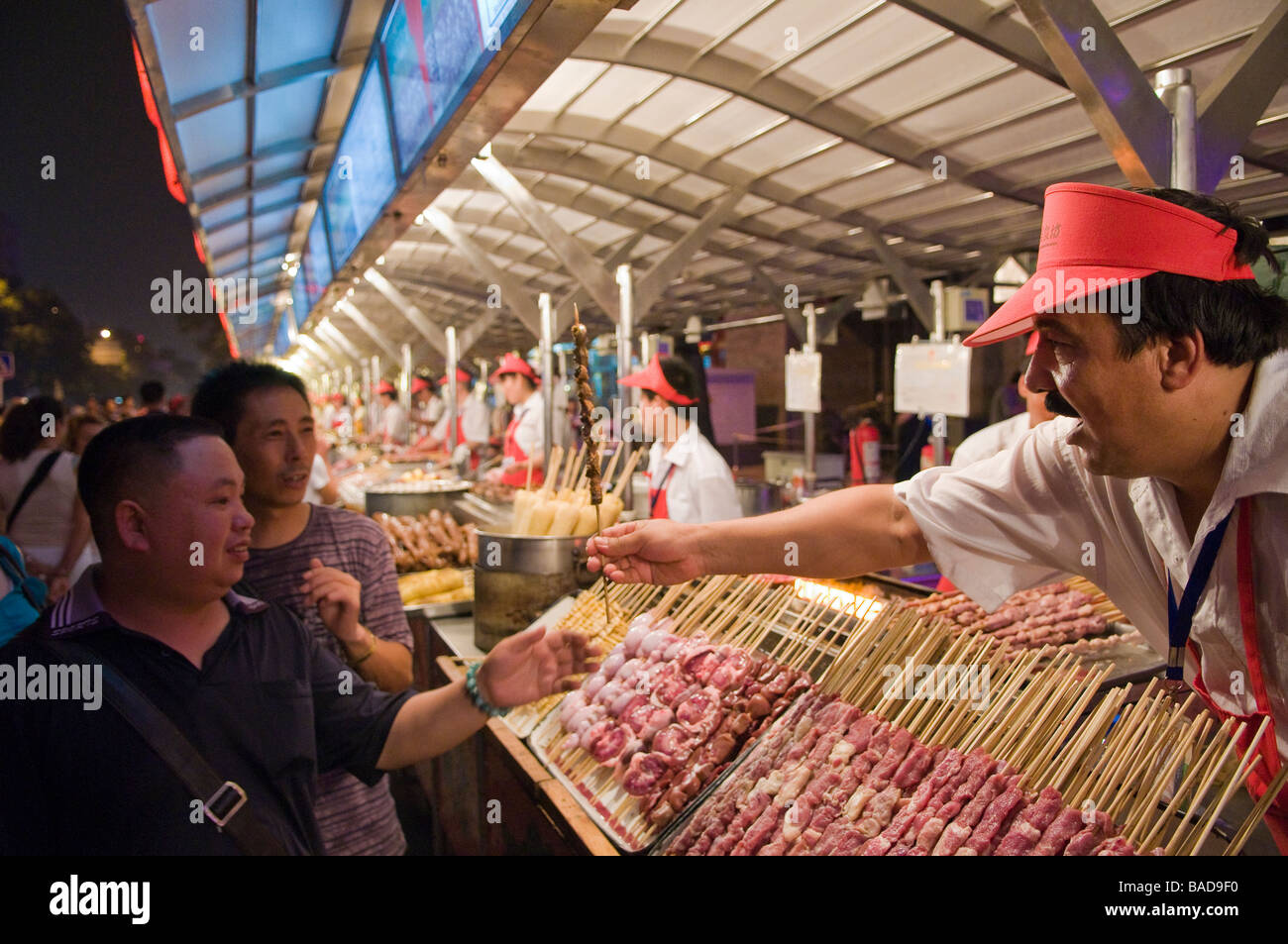 Exotic foods such as snake and insects for sale from stalls, Donghuamen