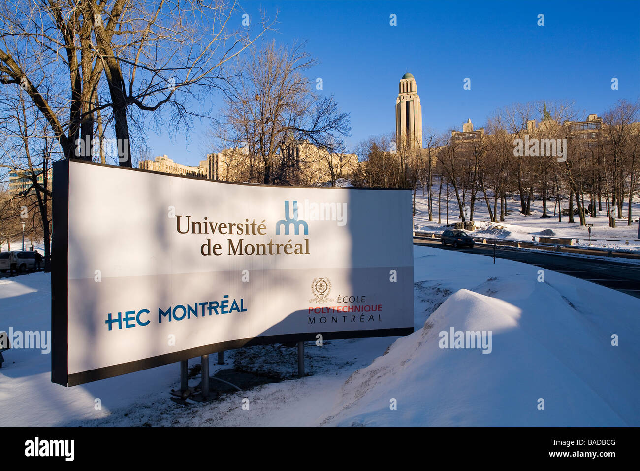 Canada, Quebec Province, Montreal, HEC (Major Business School), architect Dan S. Hanganu, entrance sign Stock Photo