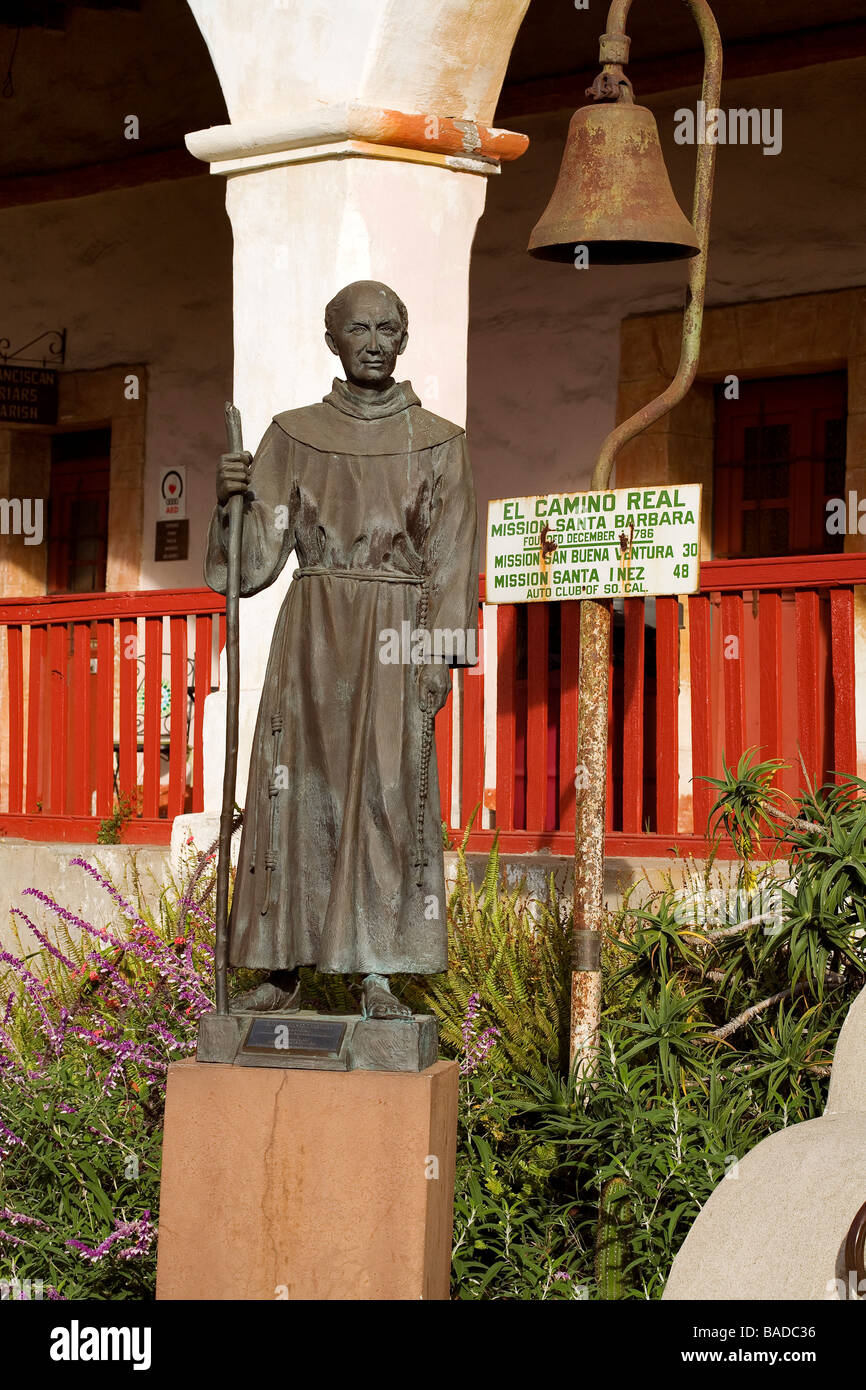 United States, California, Santa Barbara, the Mission founded by the Franciscans in 1786, Father Junipero Serra statue Stock Photo