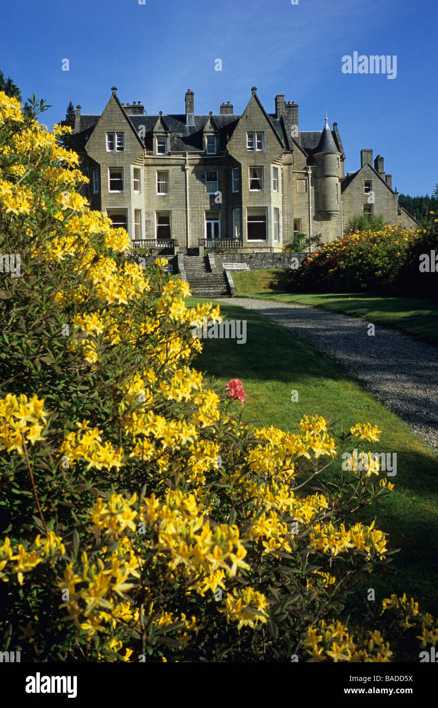 Scotland, Highland, Invergarry, Glengarry Castle, Victorian era hotel, landing stage on the Loch edges Stock Photo