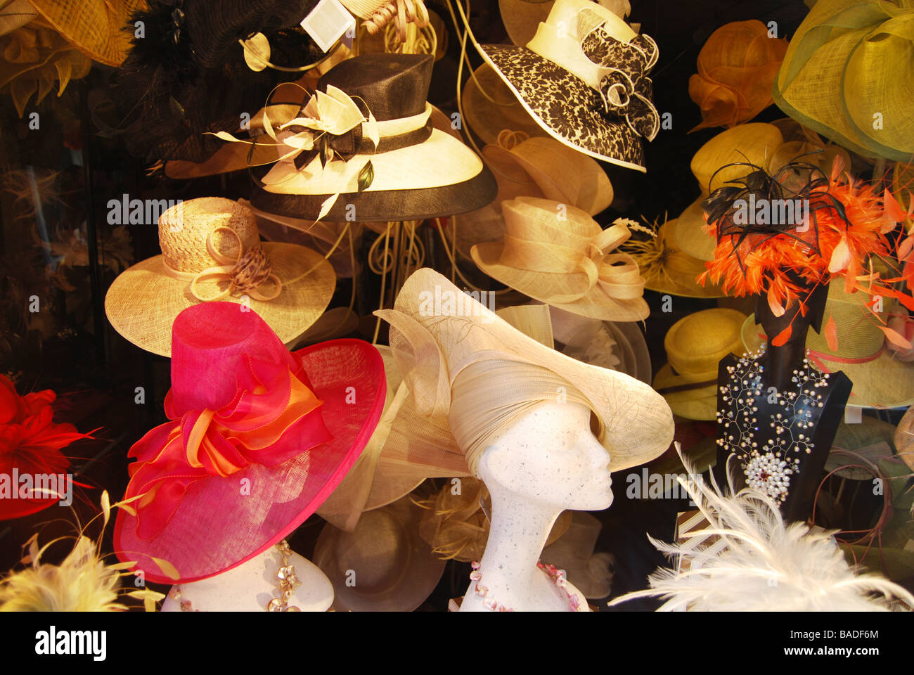 exclusive hats on display at hat shop Maastricht Netherlands Stock Photo