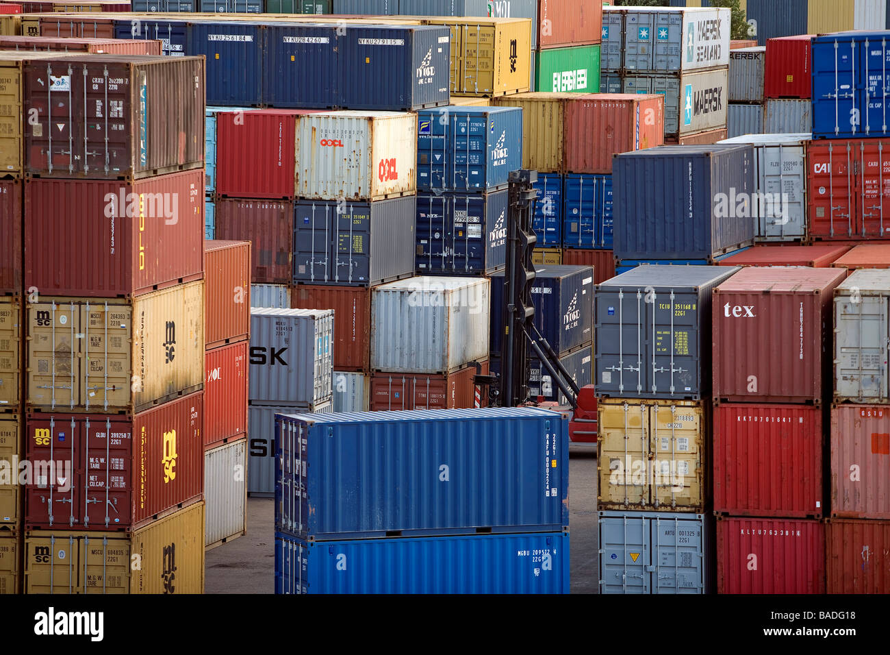 France, Rhone, Lyon, Edouard Herriot River Port Terminal Container Stock Photo