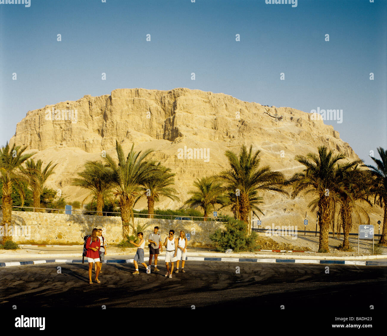 Israel Massada young holiday hikers Stock Photo
