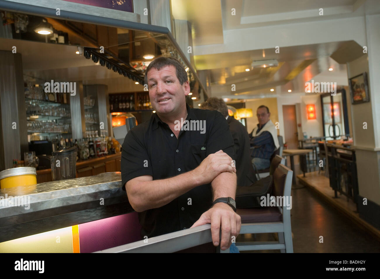 France, Pyrenees Atlantiques, Biarritz, former international rugby player Pascal Ondarts in his Cafe Leffe restaurant Stock Photo
