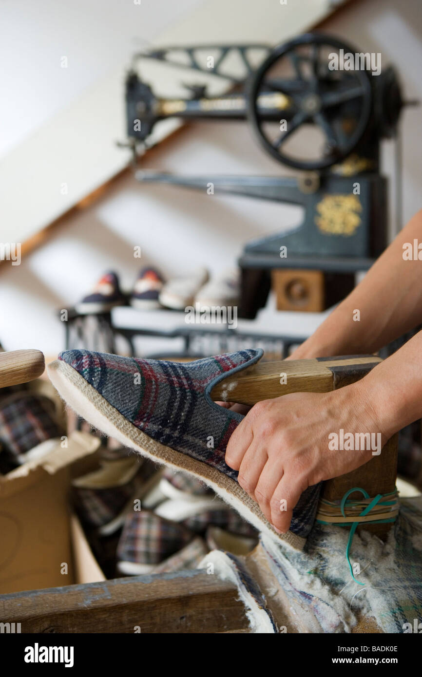 France, Charente, Montbron, Le Relais traditional charentaise slipper  factory, slippers are turned inside out twice during the Stock Photo - Alamy