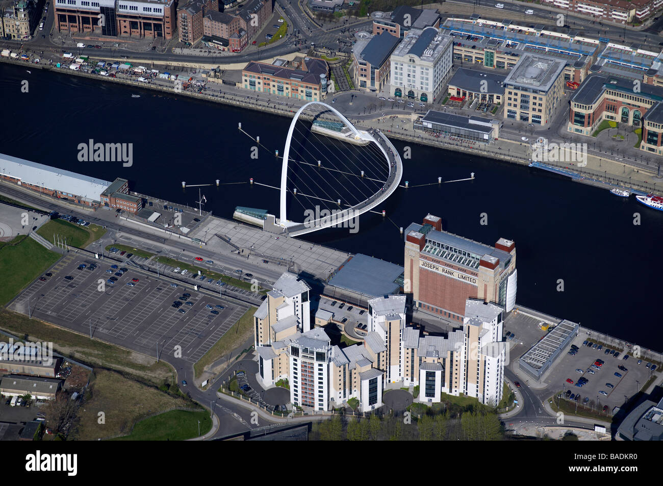Gateshead Millenium Bridge and the Baltic Arts Centre, Newcastle Upon Tyne, North East England Stock Photo
