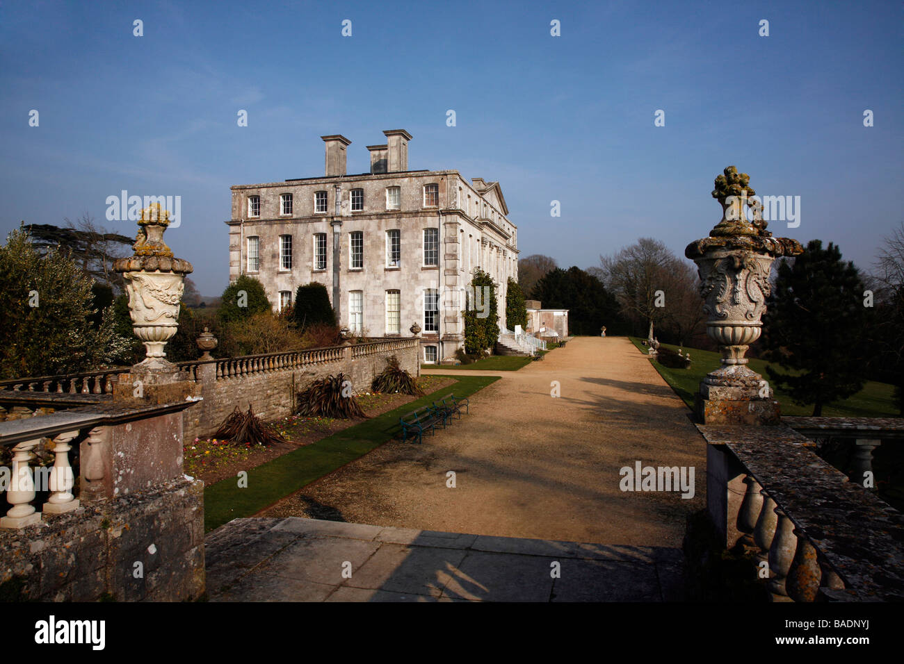 View of Kingston Maurward House, a English country house in the village of Stinsford