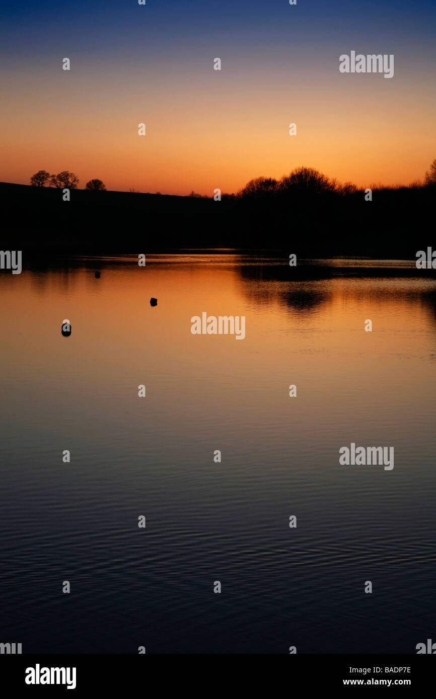 Sunset over Sutton Bingham Reservoir, a popular place for fishing and