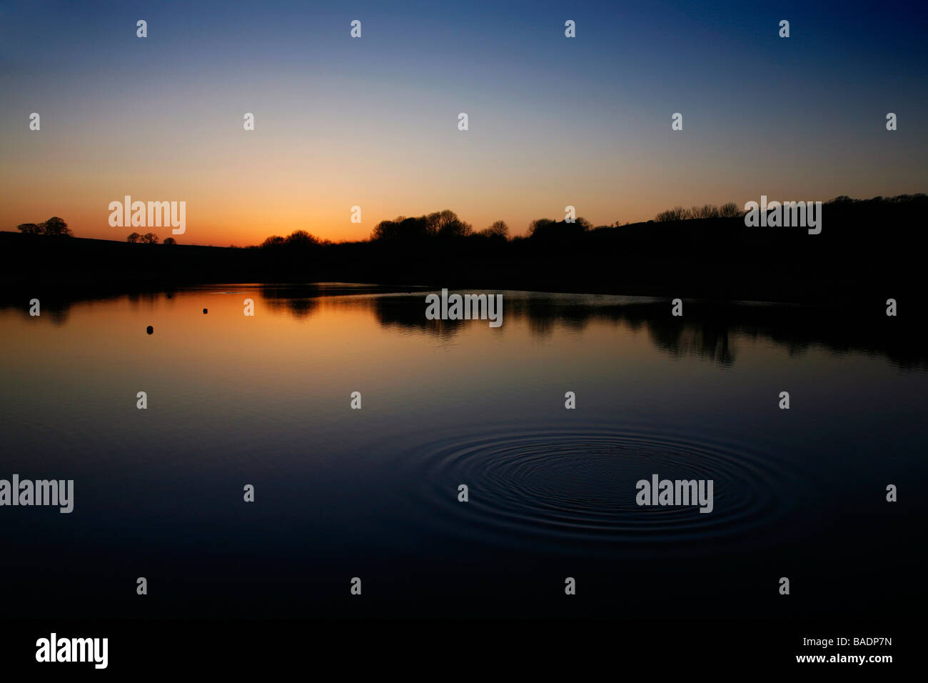 Sunset over Sutton Bingham Reservoir, a popular place for fishing and