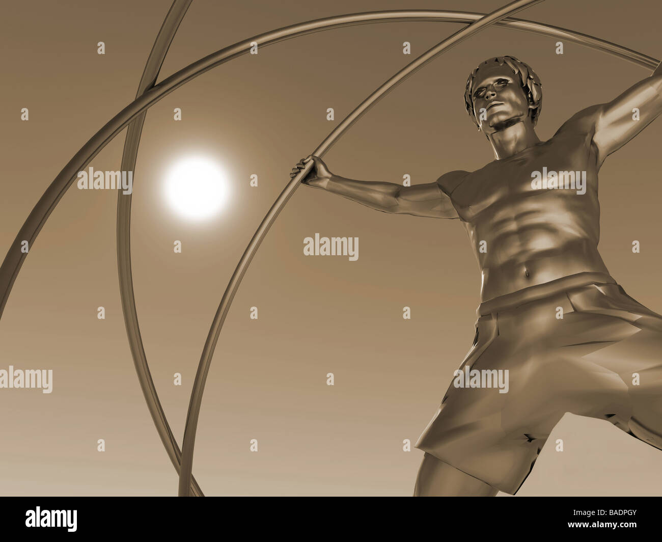 The man in a simulator a gyroscope The adaptation for training astronauts A statue from iron Stock Photo