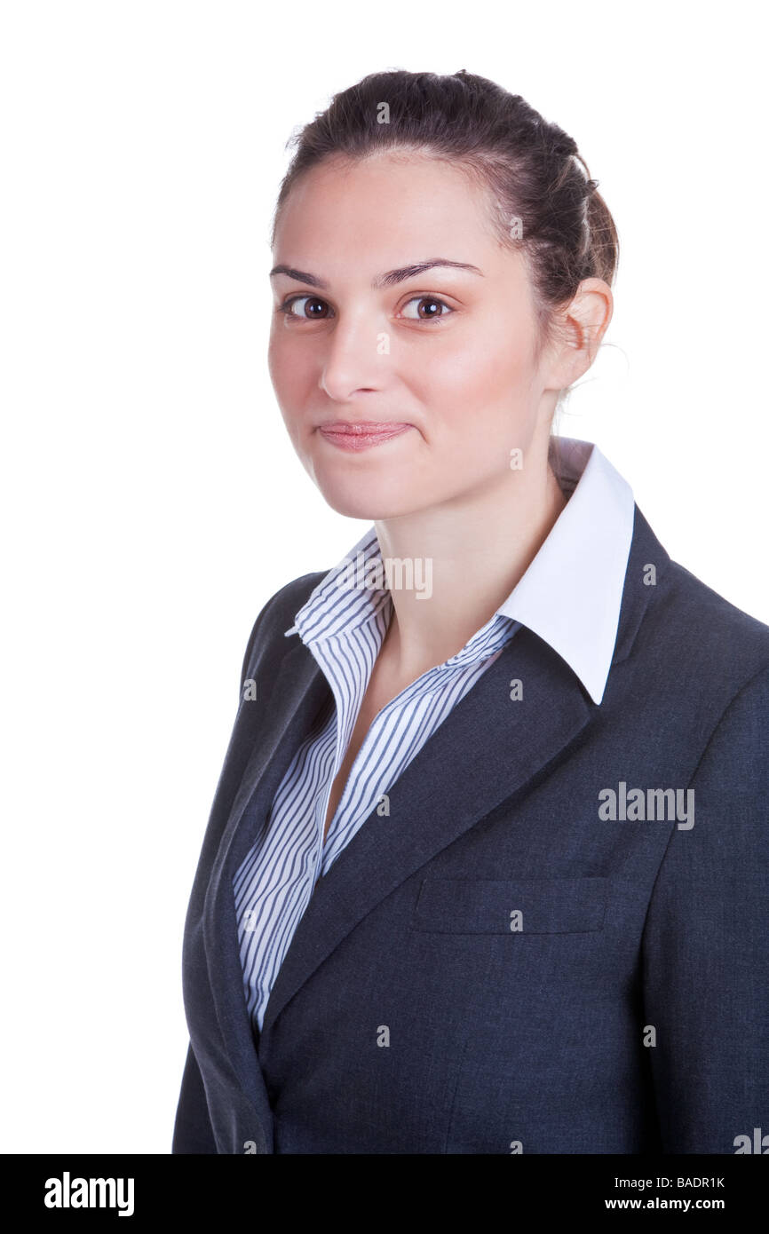 Portrait of a happy young businesswoman isolated on white background Stock Photo