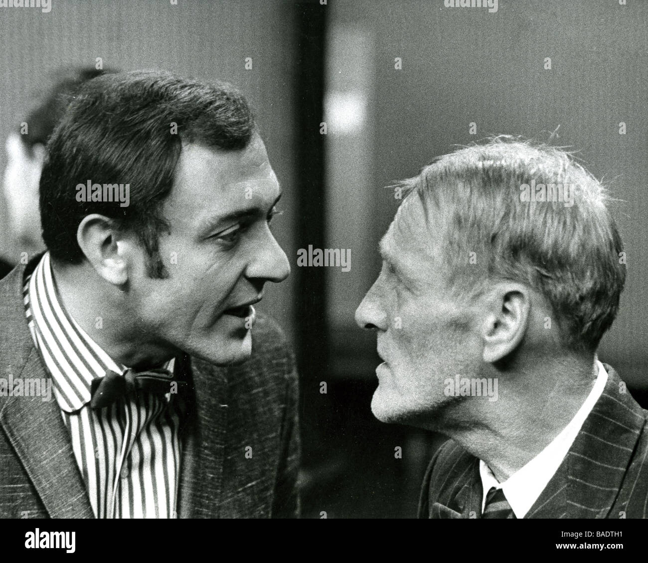 STEPTOE AND SON  BBC TV series in rehearsal in 1965 with Wilfrid (sic) Brambell as Albert  and Harry H Corbett at left as Harold Stock Photo