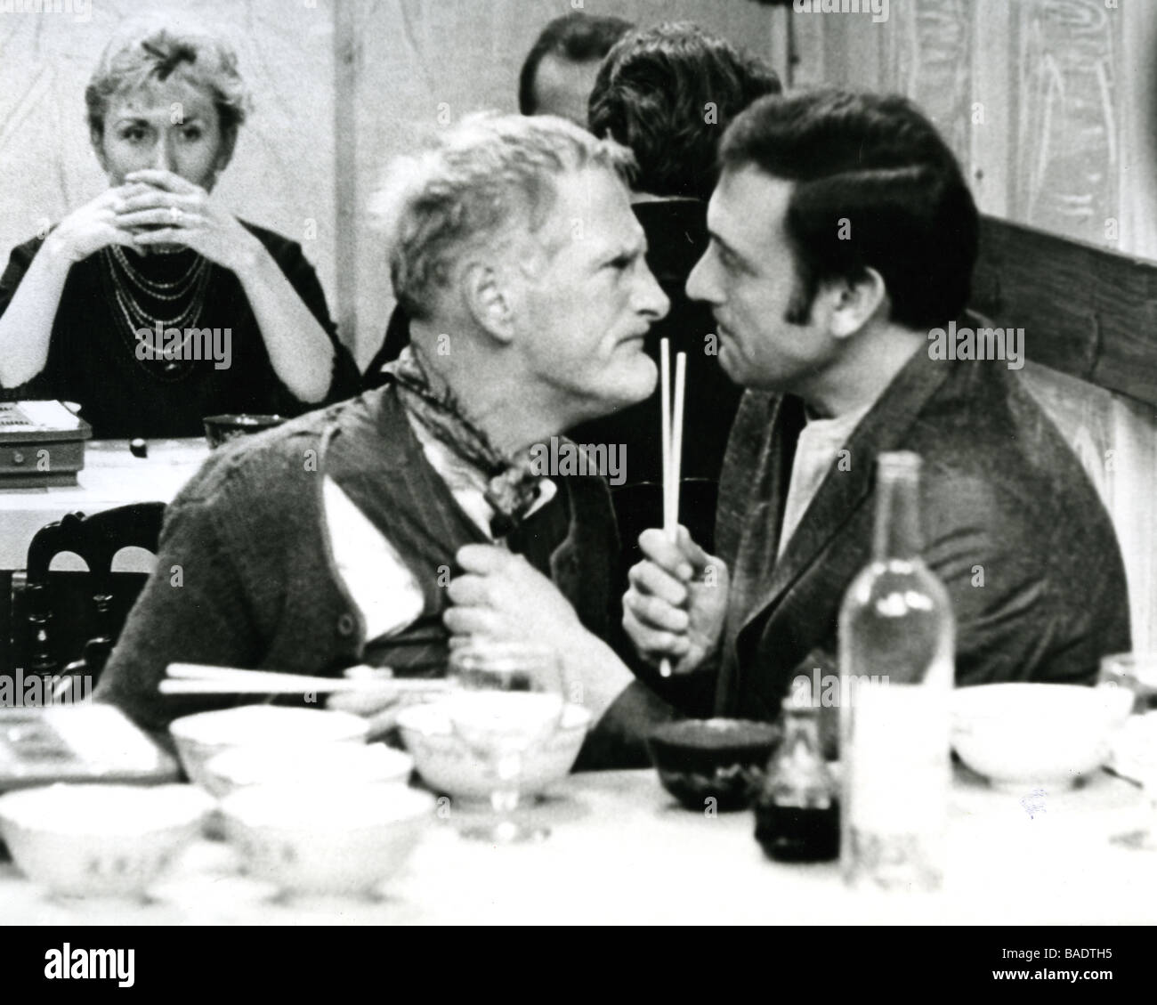 STEPTOE AND SON  BBC TV series in rehearsal in 1965 with Wilfrid (sic) Brambell at left as Albert  and Harry H Corbett as Harold Stock Photo