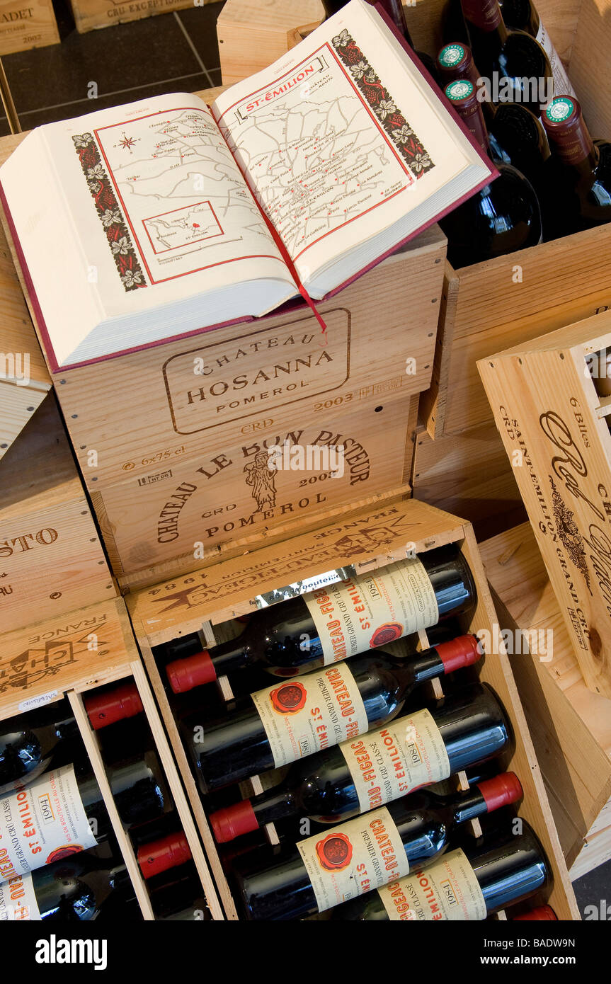 France, Gironde, Saint Emilion, CDP store, wines of Bordeaux, wodden boxes and presentation of