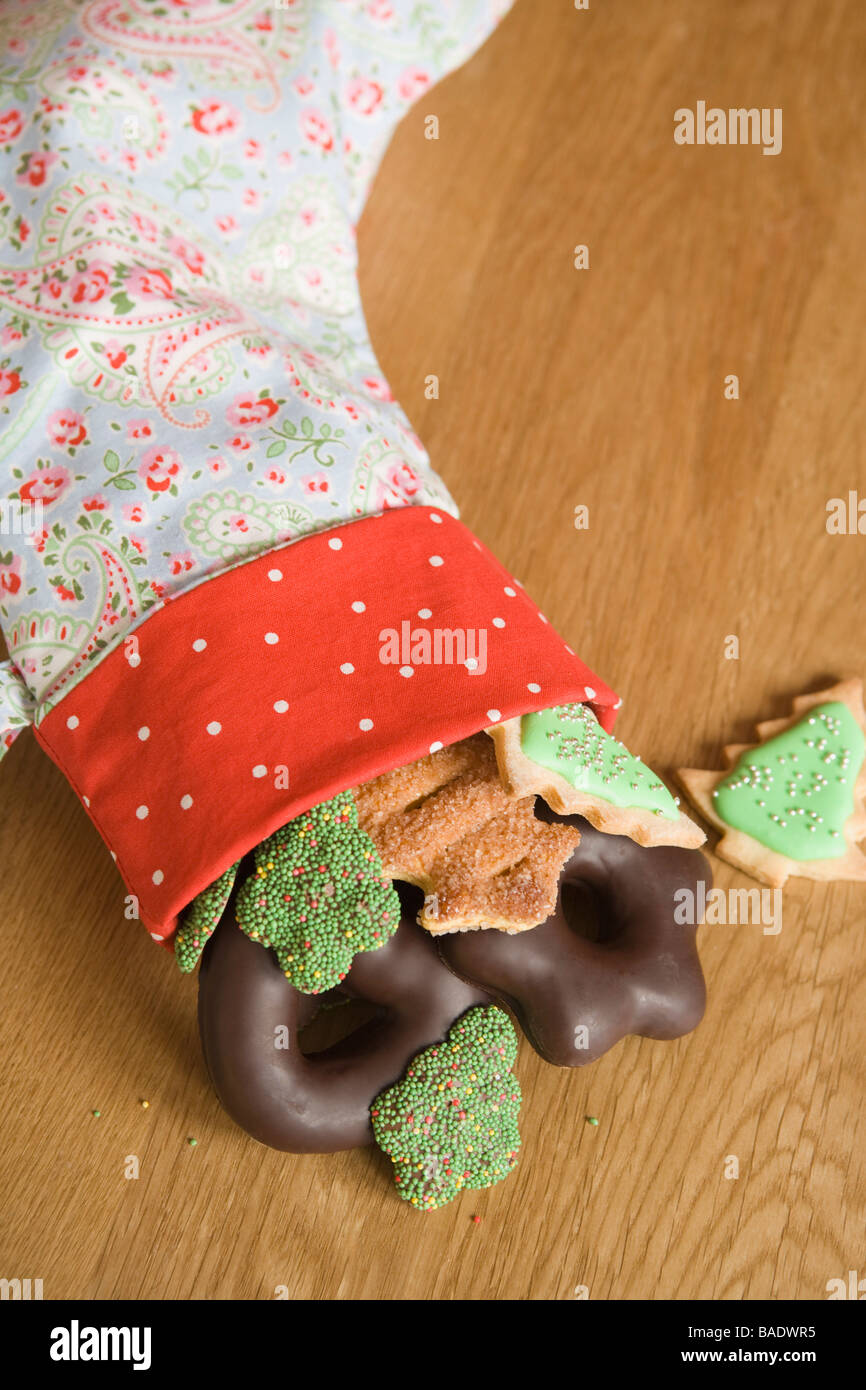 Stocking Filled With Christmas Cookies Stock Photo