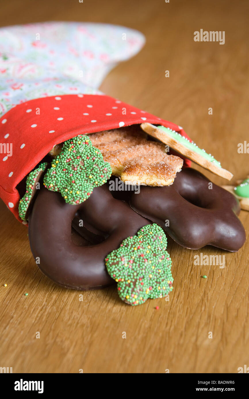 Stocking Filled With Christmas Cookies Stock Photo