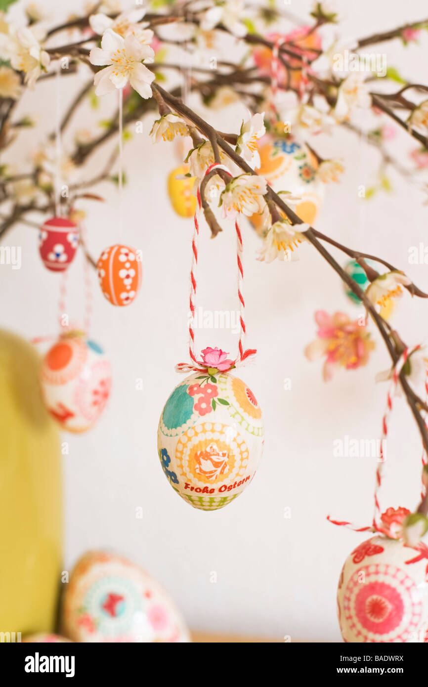 Houseplant Decorated With Easter Eggs Stock Photo Alamy
