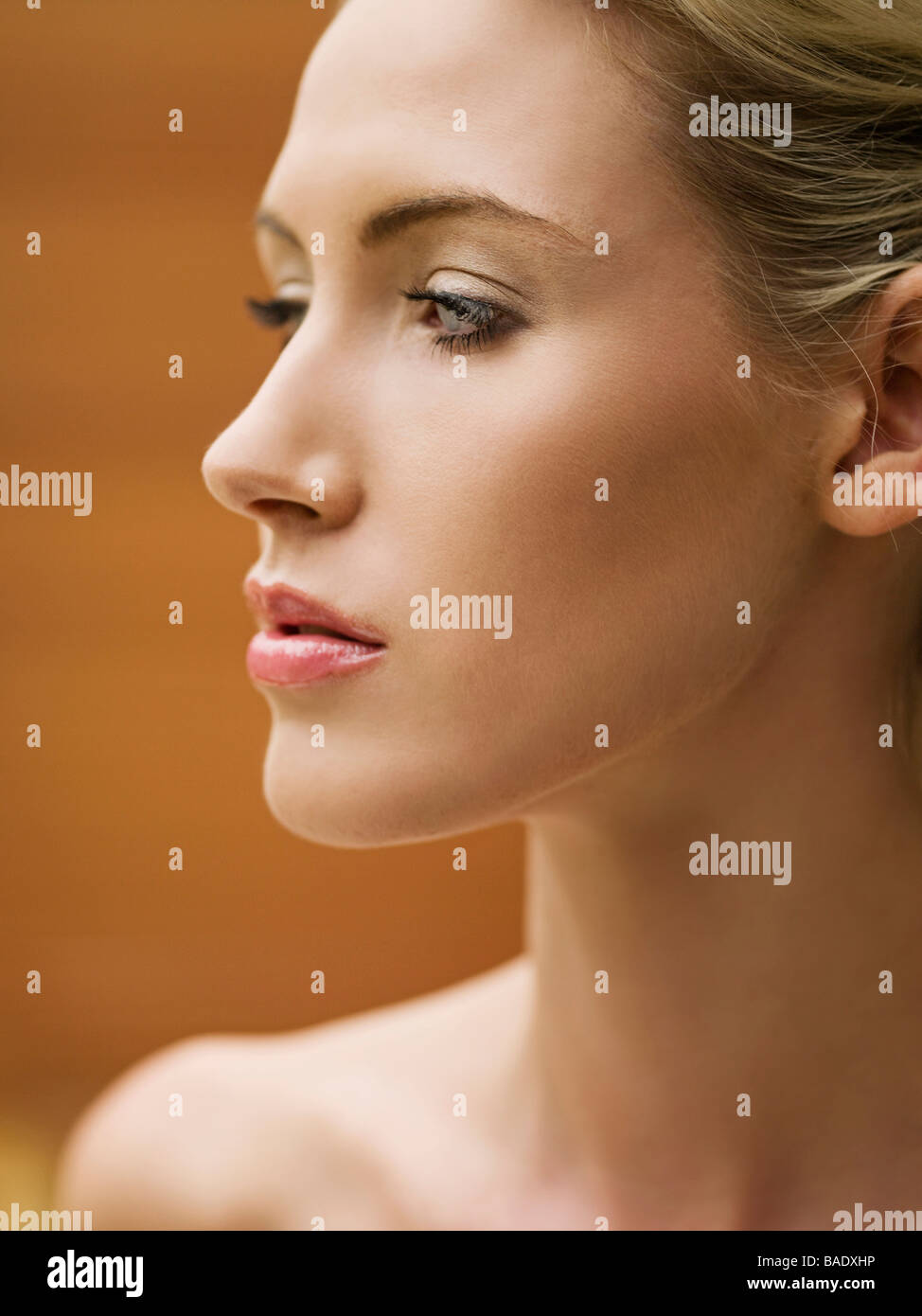 blonde woman's face in profile Stock Photo