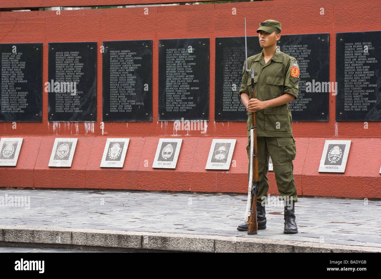 Soldiers by the Falklands War Monument in Buenos Aires, Argentina. Stock Photo