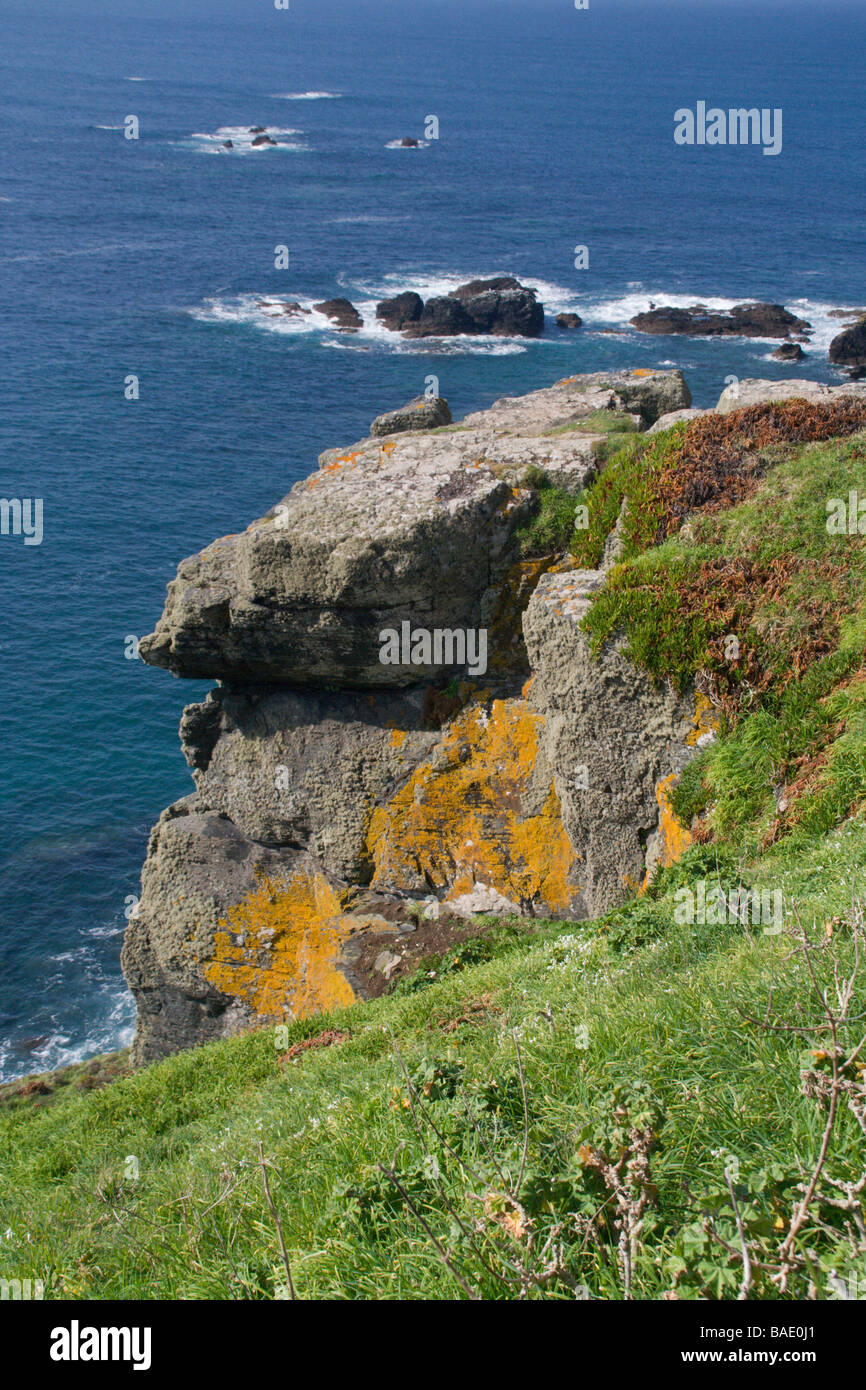 Cliffs of South Cornish Coast at the Lizard (Most Southerly Point), Cornwall, England Stock Photo