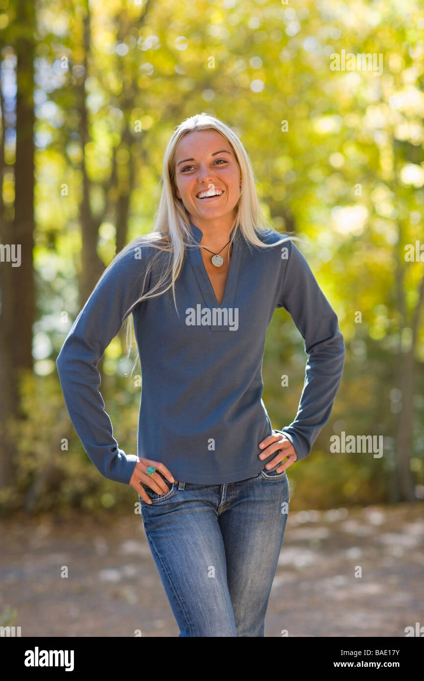 Portrait of Woman in Forest Stock Photo - Alamy