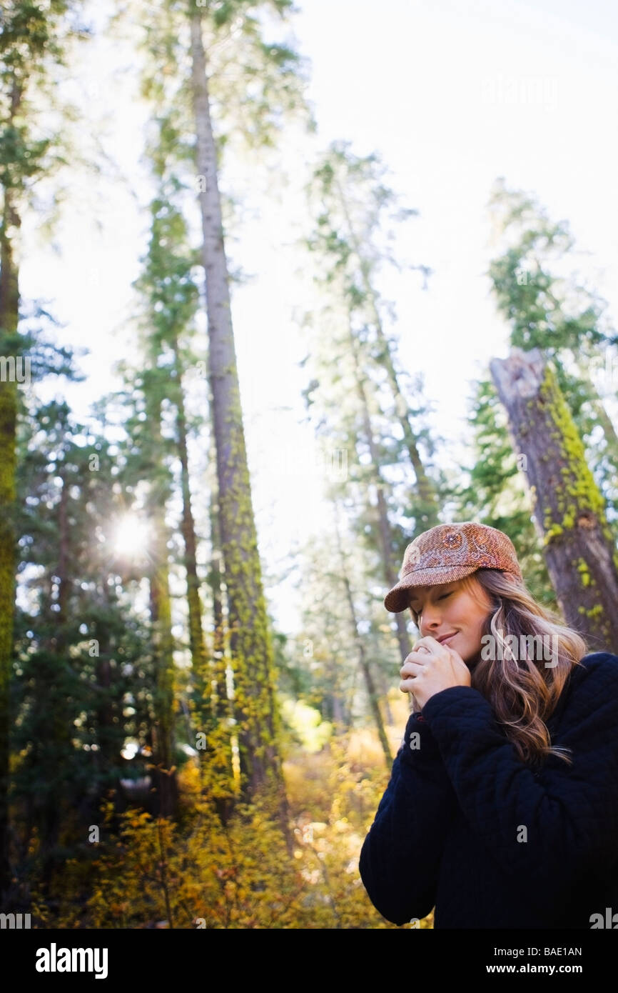 Portrait of Woman in Forest Stock Photo