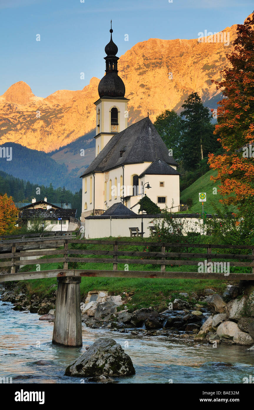 Church in Mountains, Ramsau, Bavaria, Germany Stock Photo