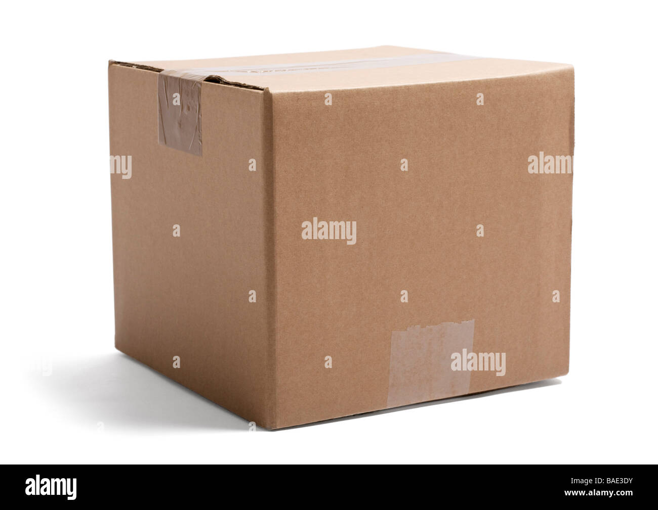 Brown square cardboard box on white background Stock Photo