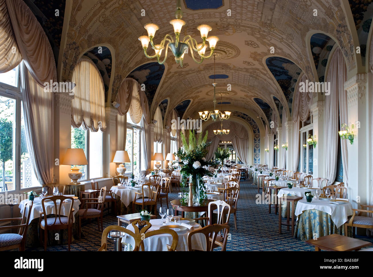 France, Haute Savoie, Evian, Royal Hotel, the Fresques Royales restaurant  room Stock Photo - Alamy