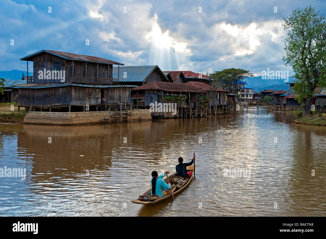 Myanmar (Burma), Shan State, Inle Lake, Heya Ywama village, canal in front of Aung Mingalar pagoda Stock Photo