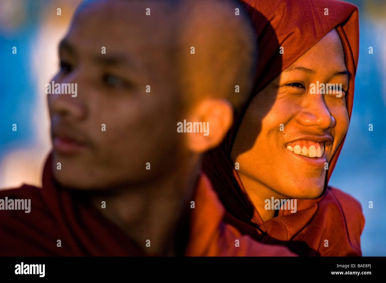 Myanmar (Burma), Mandalay Division, Mandalay, Mandalay Hill, Su Taung Pyi temple, bonzes Viciya and A Shin Pyannya Thiri Stock Photo