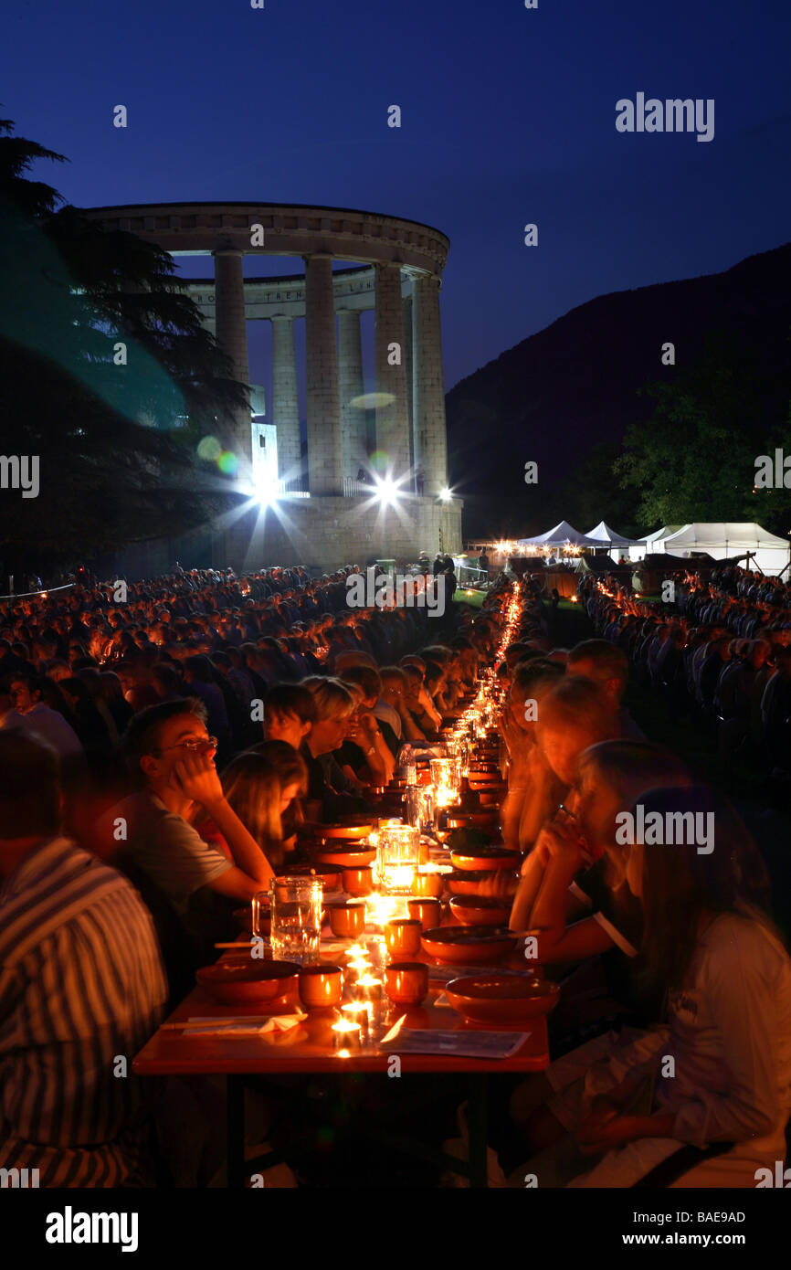 Traditional dinner by candlelight, Feste Vigiliane, Trento, Trentino, Italy Stock Photo