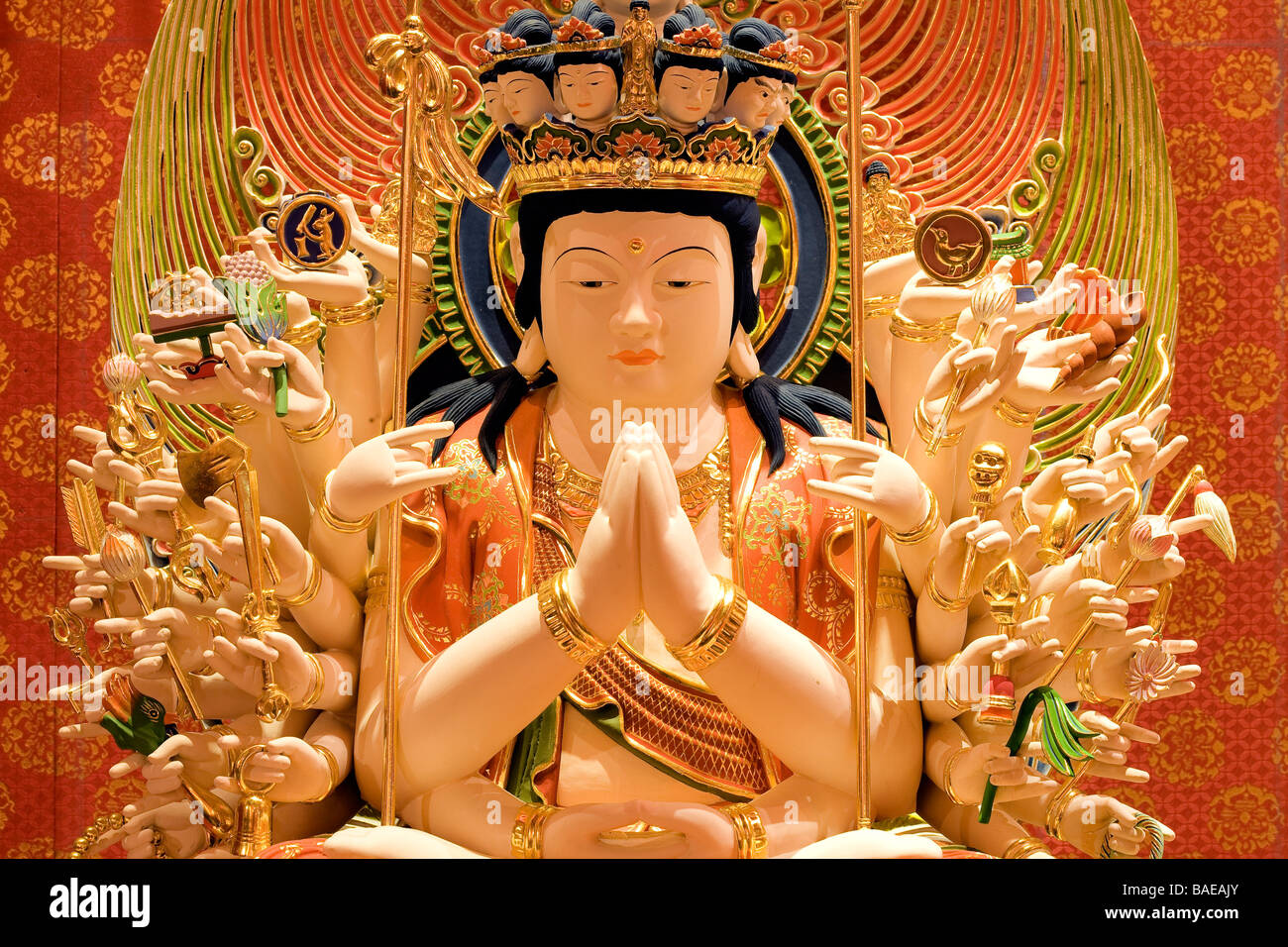 Singapore, Chinatown, Buddha tooth relic temple, statue of Bodhisattva Avalokitesvara Stock Photo