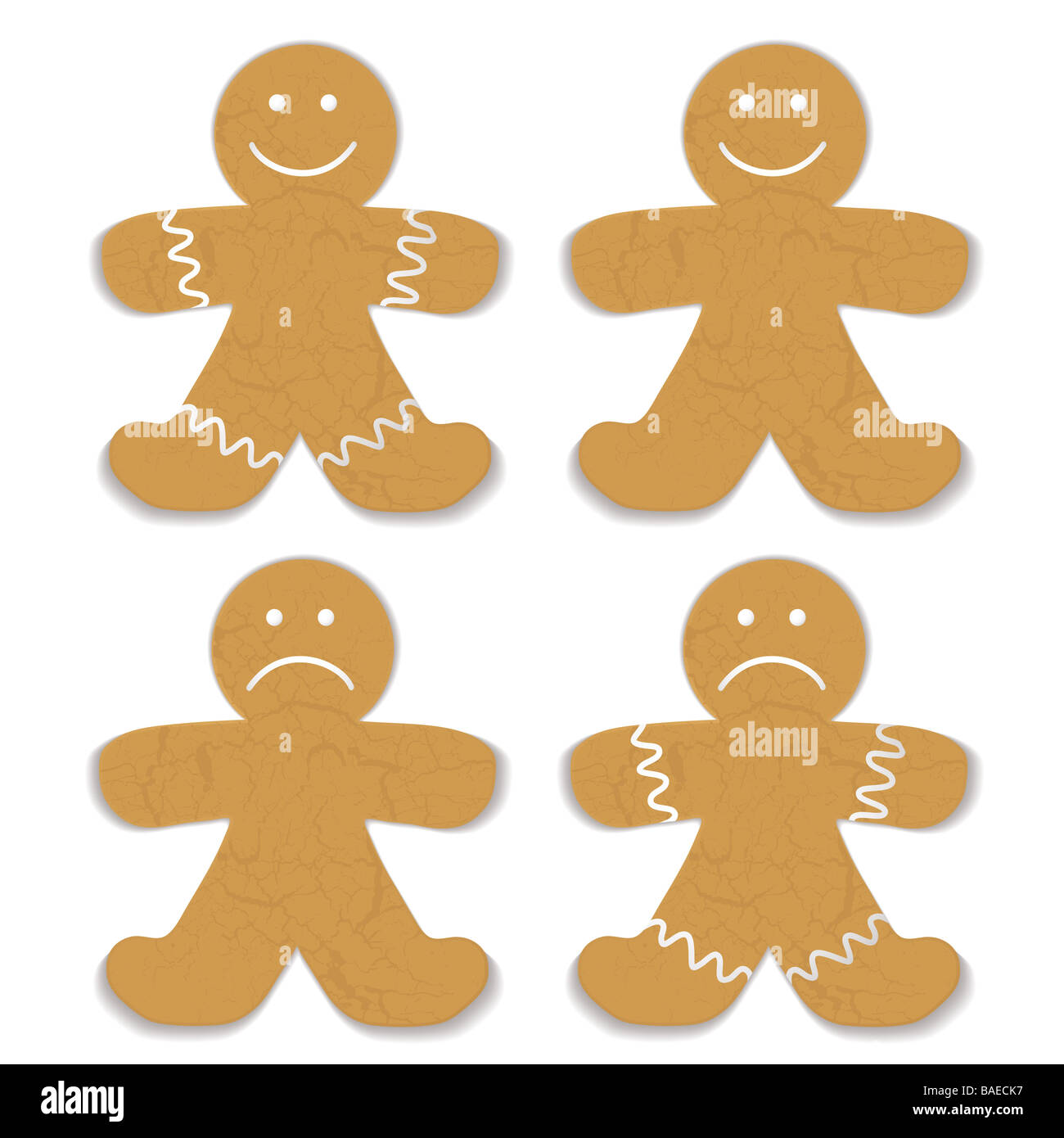 Illustrated gingerbread man with white frosting and smile variation