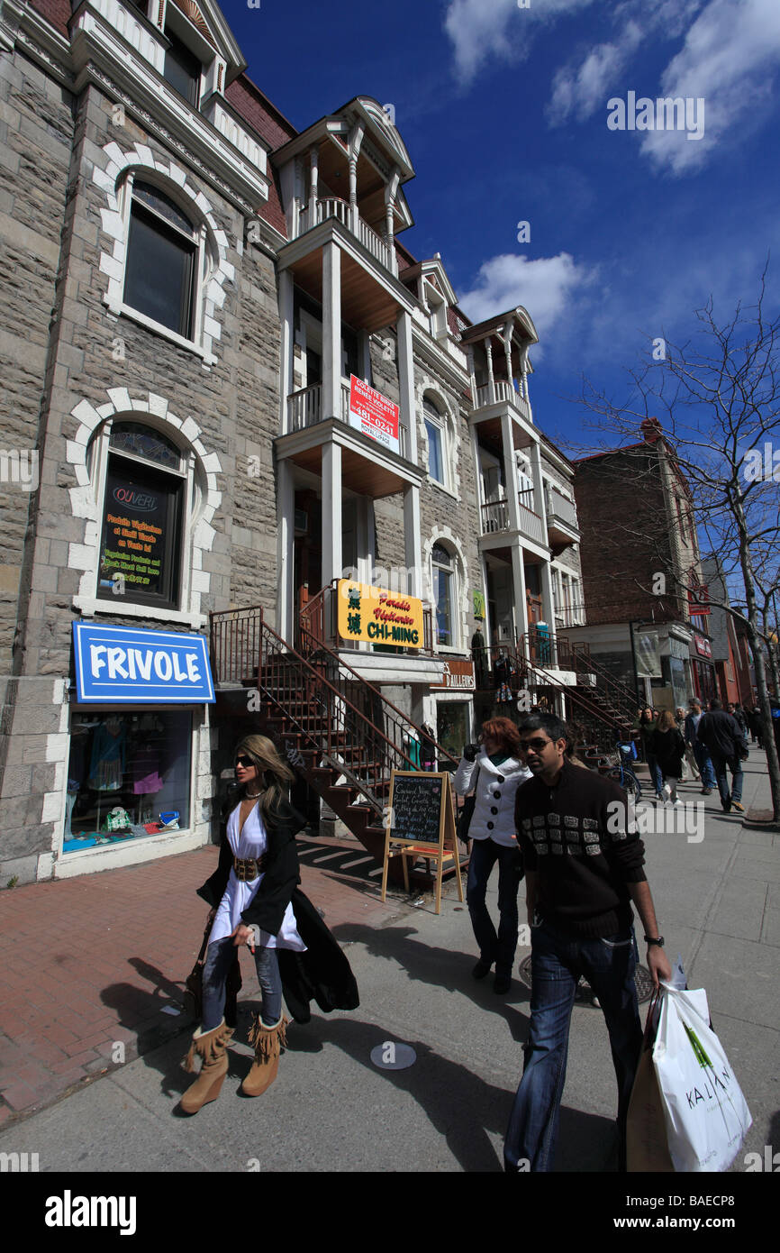 Canada Quebec Montreal rue St Denis street people Stock Photo Alamy