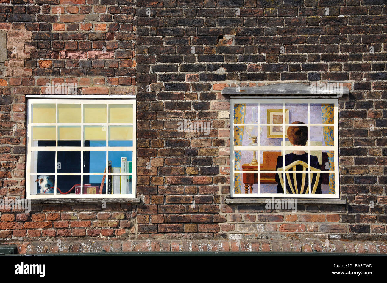 Painted mural windows, Purfleet Quay, King's Lynn, Norfolk, England, United Kingdom Stock Photo