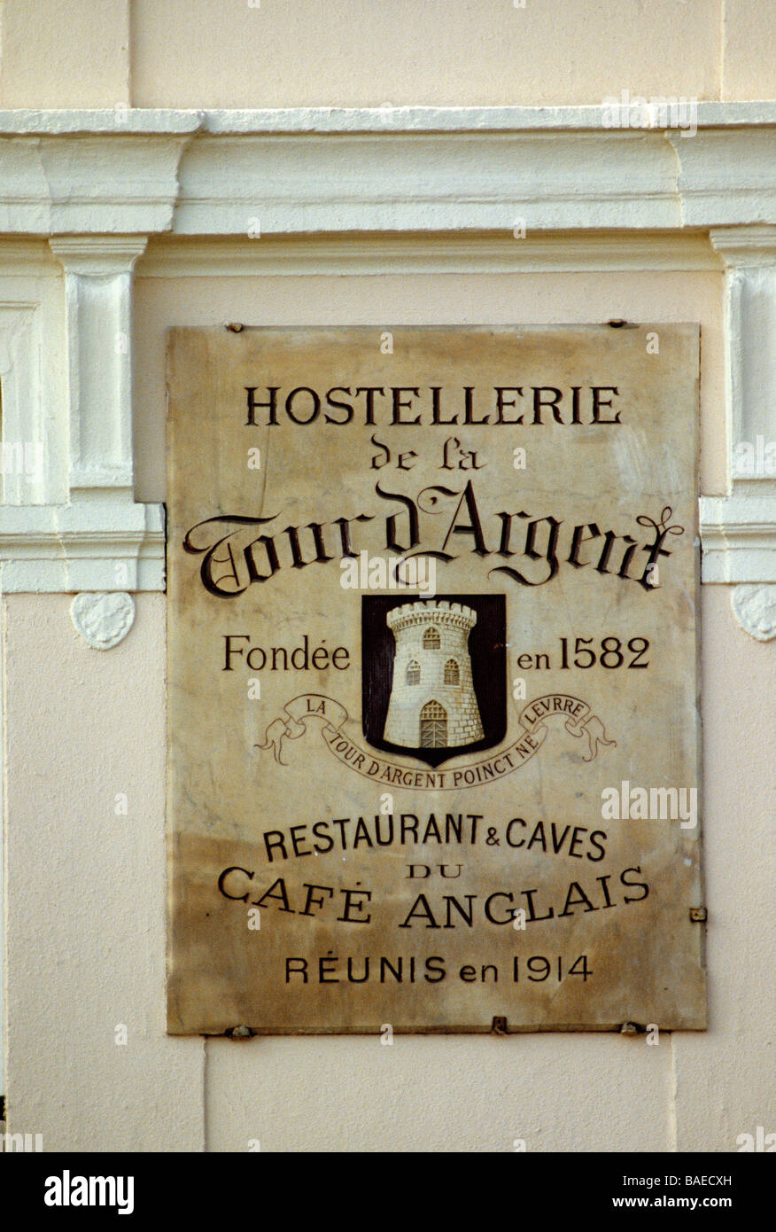 France, Paris, La Tour d'Argent restaurant, detail a the slab Stock Photo