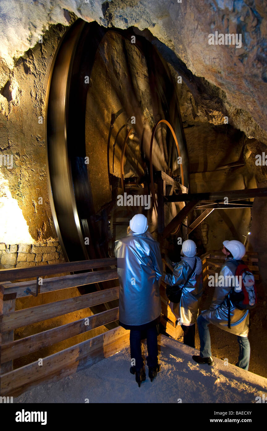 Austria, Tyrol, Schwaz, old silver mine silberbergwerk, wheel to bring water Stock Photo