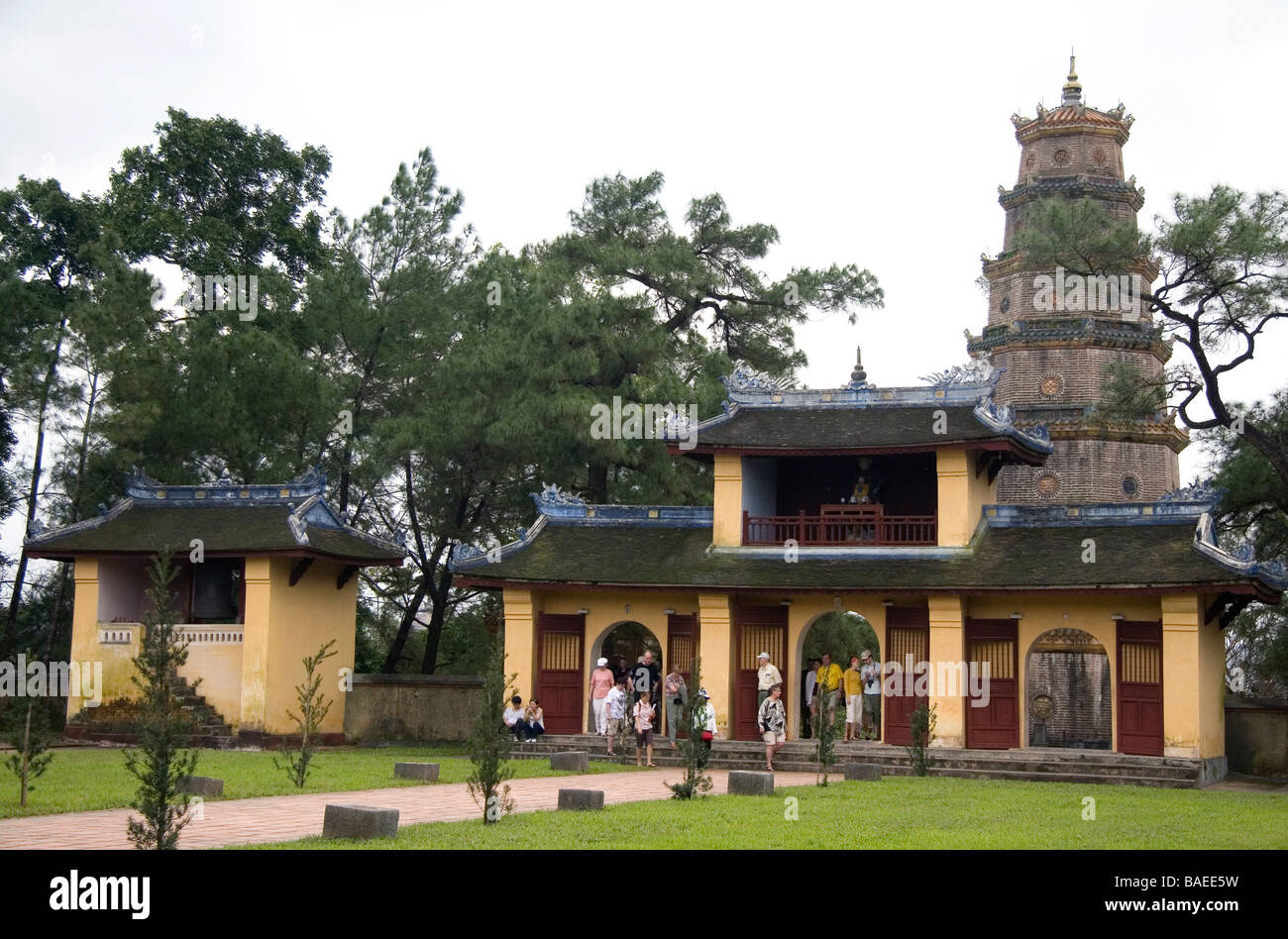 Religious buildings within the grounds of the Thien Mu Pagoda in Hue Vietnam Stock Photo