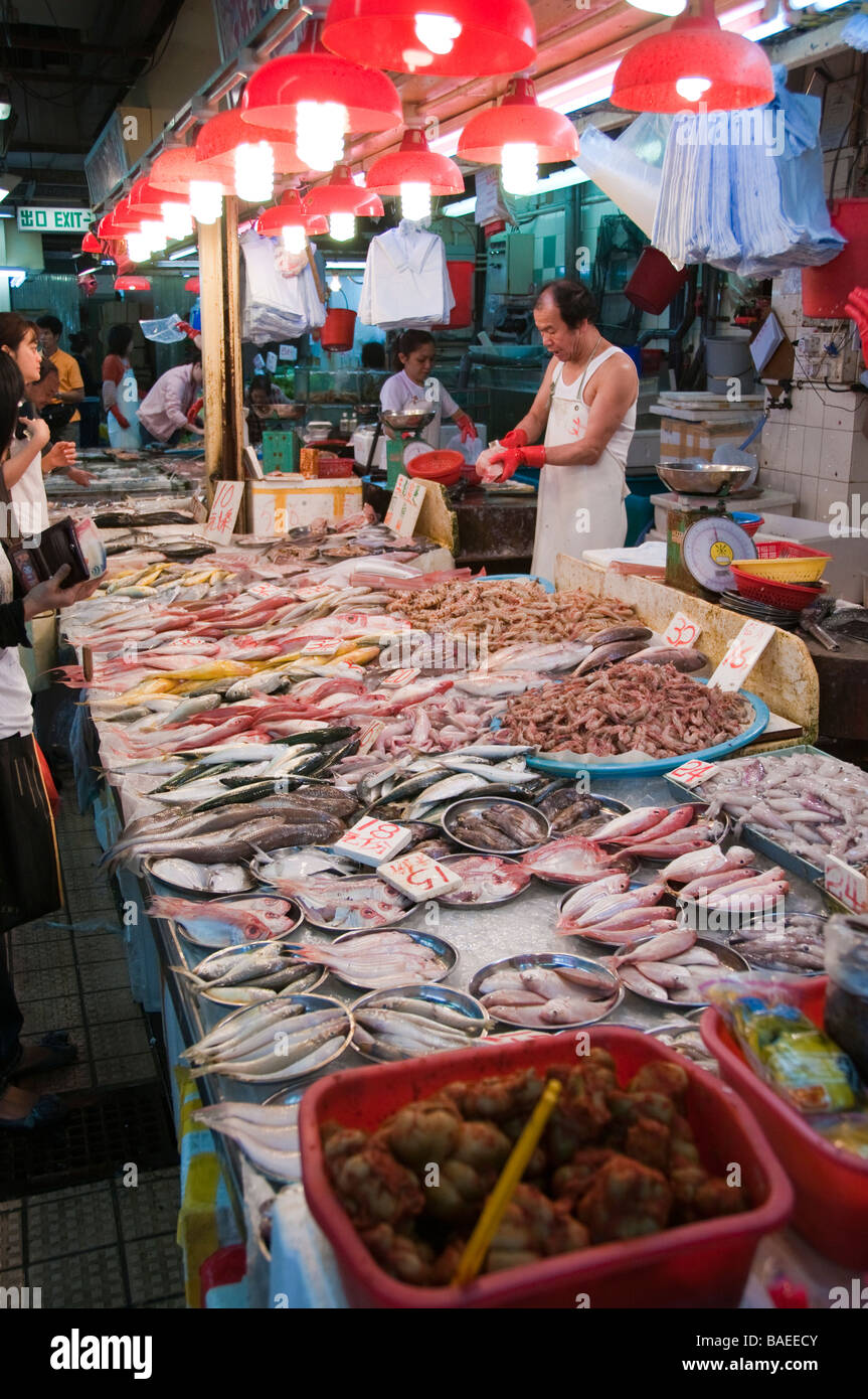 Fresh food market in Hong Kong Stock Photo