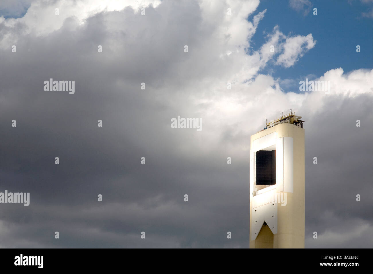 Sunlight focused on solar tower, Spain Stock Photo
