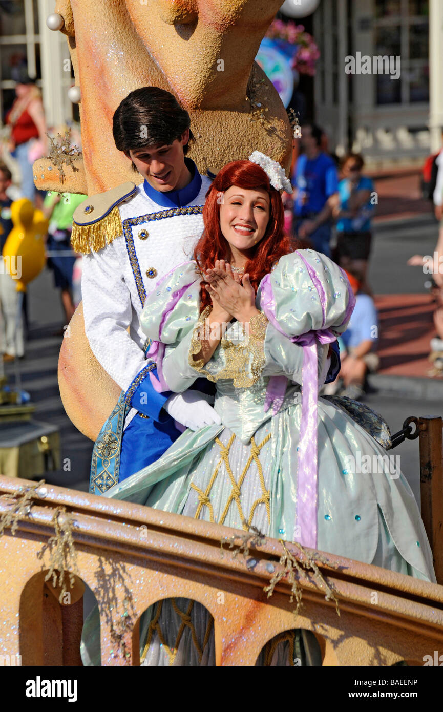Ariel and Prince Eric at Walt Disney Magic Kingdom Theme Park Orlando Florida Central Stock Photo