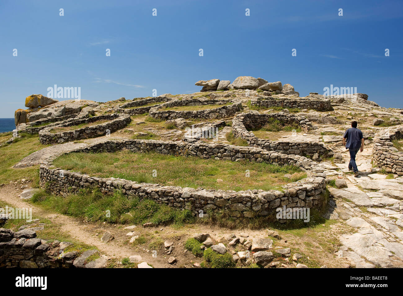 Spain, Galicia, Costa da Muerte, Castro de Barona, Celtic fortifications built in granite stone Stock Photo