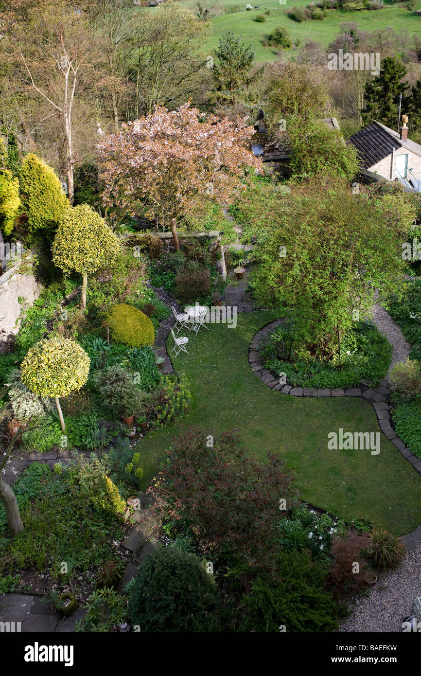 A view from above of a garden in the Georgian market town of Richmond in North Yorkshire England Stock Photo