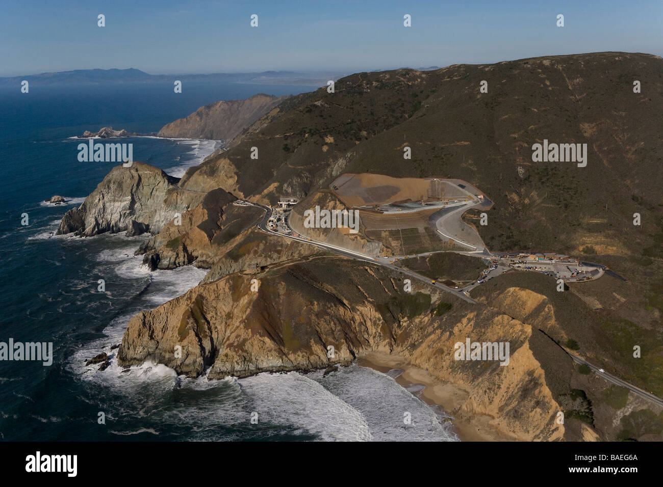aerial view above Devil's Slide tunnel construction California Stock