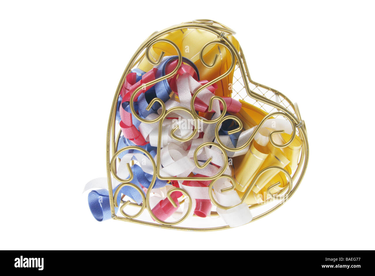 Gift Ribbons in HeartShaped Metal Box Stock Photo Alamy