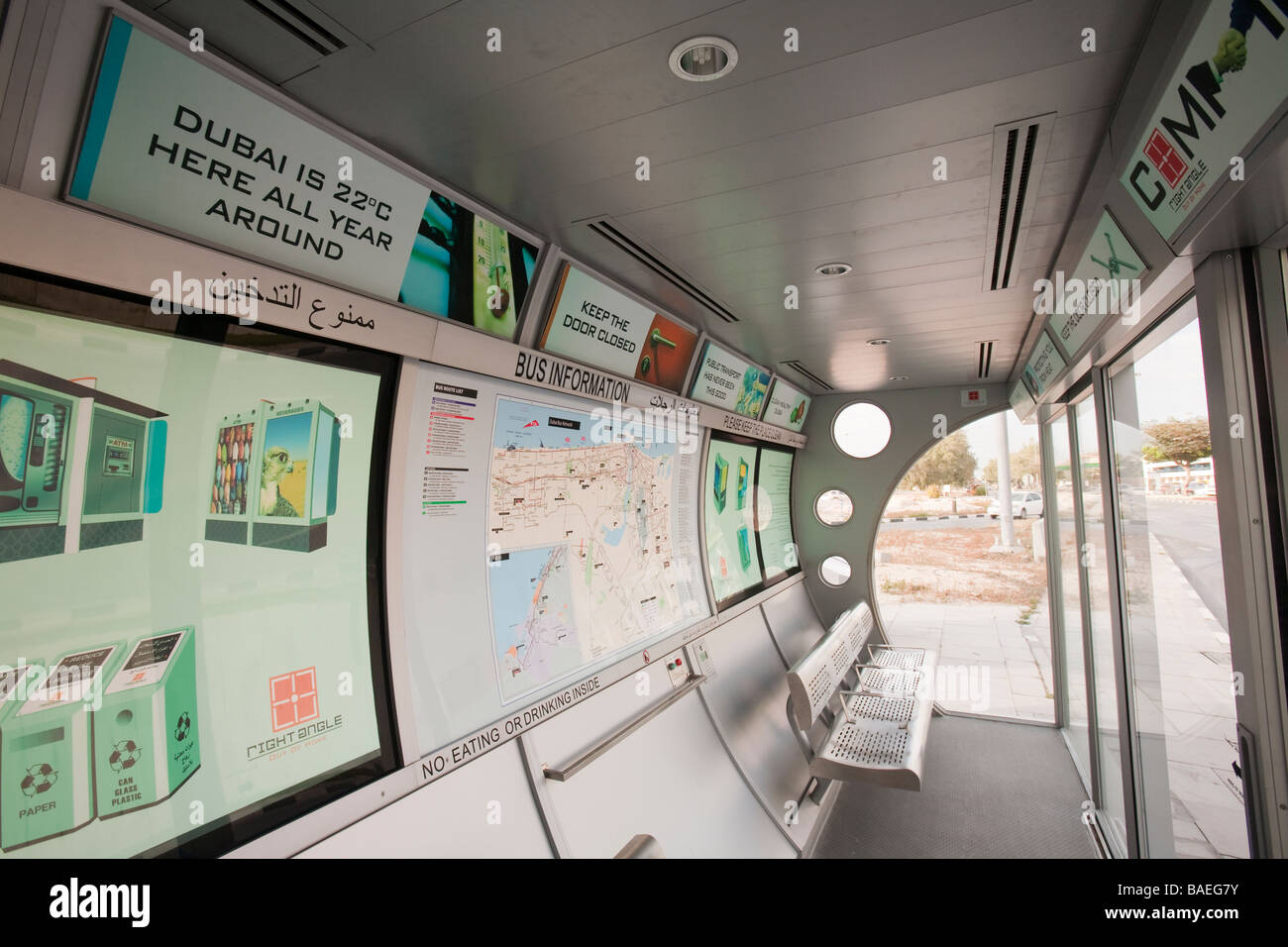 An air conditioned bus stop in Dubai Stock Photo Alamy