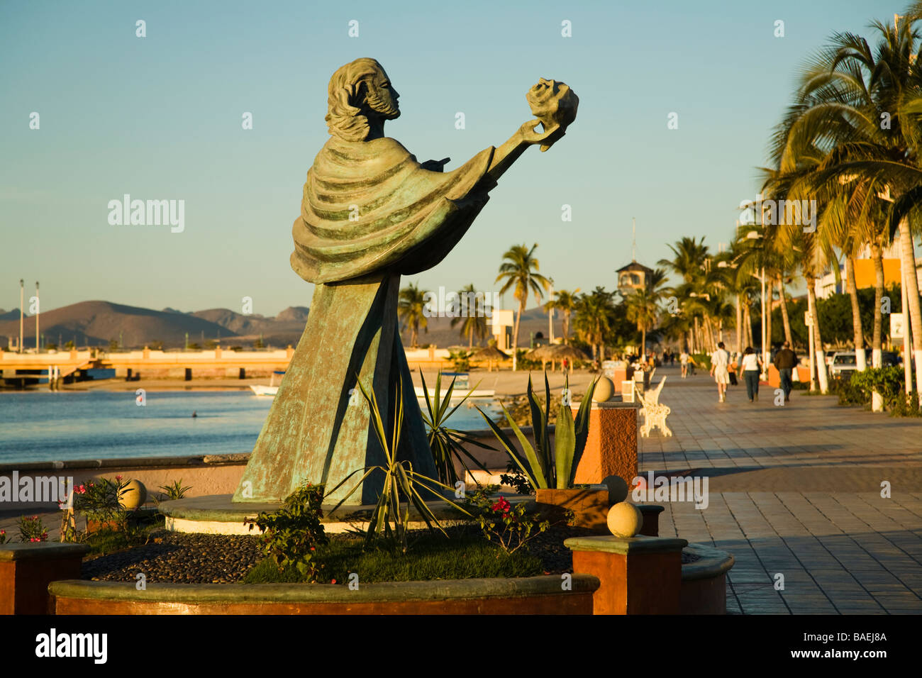 MEXICO La Paz Jesus del Caracol Jesus of the Shell sculpture along malecon along bay by artist Maria Eugenia Sanchez Stock Photo