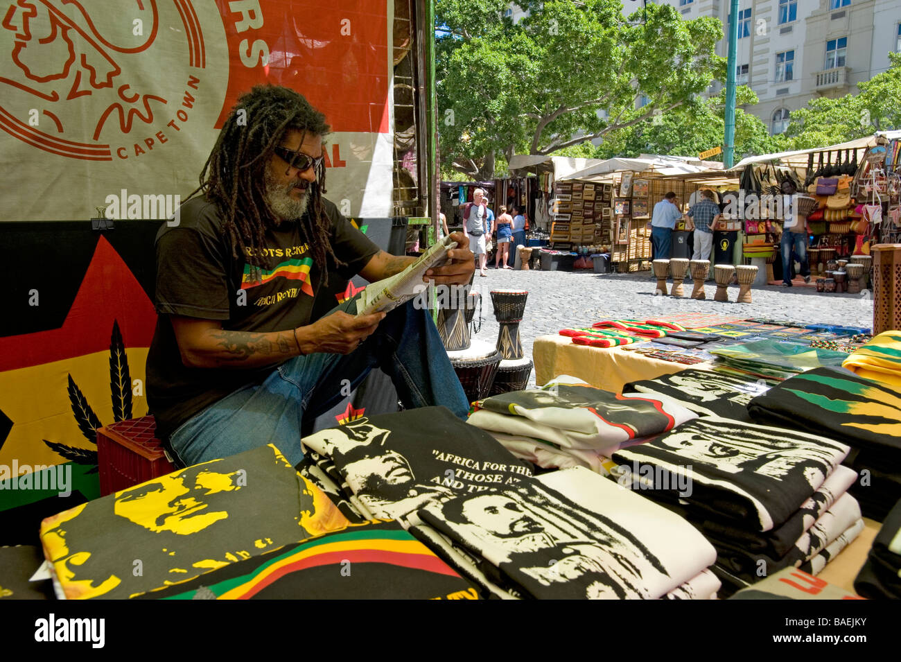 Rastafarian selling T shits in Green Market Square Cape Town South