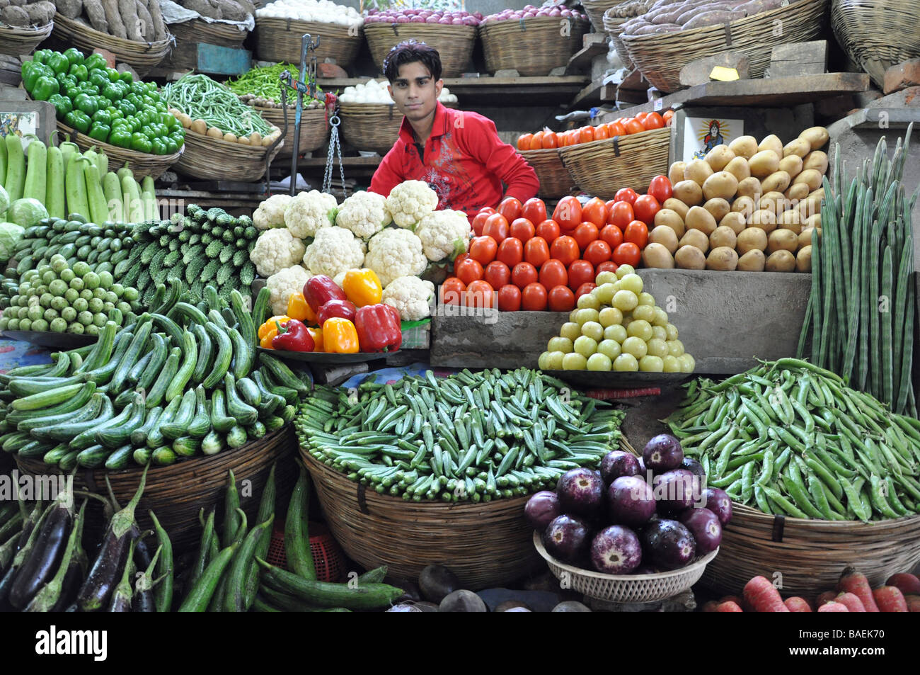 A Market Stall in Ahmedabad with artistically arranged Vegetables Stock